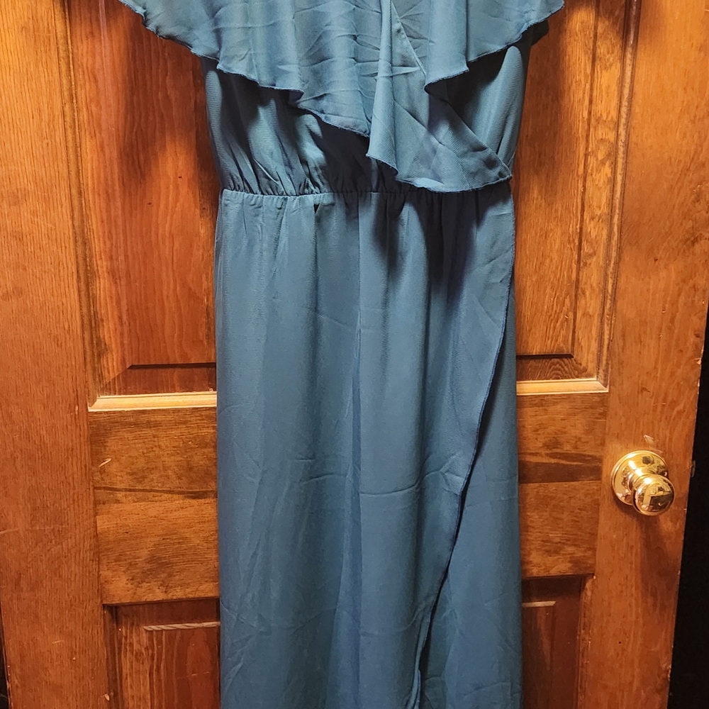 Elegant Teal Peplum Sleeve Dress